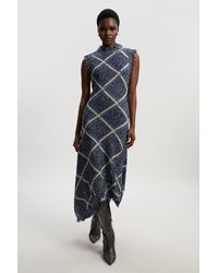 Karen Millen - Tweed Yarn Fringe Trim Knitted Dress - Lyst