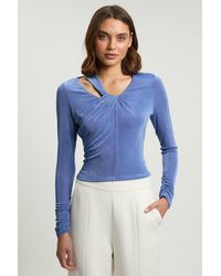 Karen Millen - Slinky Crepe Twist Detail Long Sleeve Top - Lyst