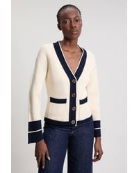 Karen Millen - Knit Cotton Contrast Tipped Cardigan Sweater - Lyst