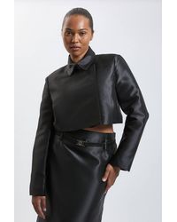 Karen Millen - Plus Size Forever Satin Twill Cropped Wrap Tailored Jacket - Lyst