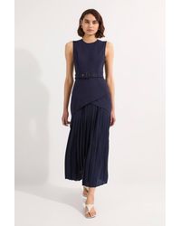 Karen Millen - Wedding Guest Dresses Forever Ponte And Georgette Jersey Pleated Maxi Dress - Lyst