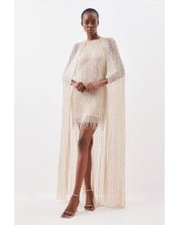 Karen Millen - Embellished Fringe Caped Woven Mini Dress - Lyst