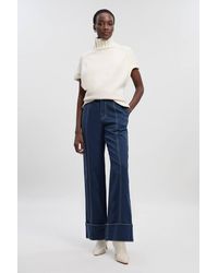 Karen Millen - Tencel Cotton Contrast Stitch Woven Straight Leg Trouser - Lyst