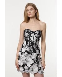 Karen Millen - Floral Applique Structured Woven Mini Dress - Lyst