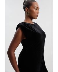 Karen Millen - Plus Size Stretch Velvet Strong Shoulder Jumpsuit - Lyst