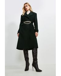 Karen Millen Chunky Chain Wool Coat - Green