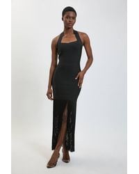 Karen Millen - Figure Form Bandage Fringe Knit Halter Neck Midi Dress - Lyst