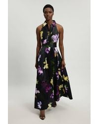Karen Millen - Floral Woven Twill Collared Maxi Dress - Lyst