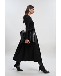 Karen Millen - Petite Viscose Rib Button Up Button Up Collared Shirt Maxi Dress - Lyst