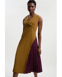 Karen Millen - Soft Tailored Colour Block Pleated Side Sleeveless Midi Dress - Lyst