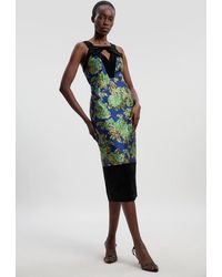 Karen Millen - Velvet And Jacquard Contrast Strappy Tailored Midi Dress - Lyst