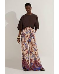Karen Millen - Premium Viscose Linen Paisley Border Print Woven Wide Leg Trouser - Lyst