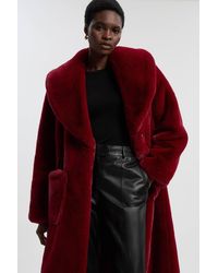 Karen Millen - Petite Faux Fur Buttoned Midi Coat - Lyst