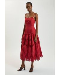 Karen Millen - Petite Cotton Cutwork Strappy Woven Midi Dress - Lyst