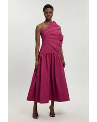 Karen Millen - Petite Cotton Poplin 3D Pleat Detail Woven Midi Dress - Lyst