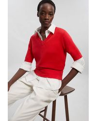 Karen Millen - Forever Viscose Blend V Neck Knitted Short Sleeve Top - Lyst