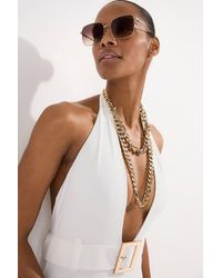 Karen Millen - Hardware Detail Belted Plunge Swimsuit - Lyst