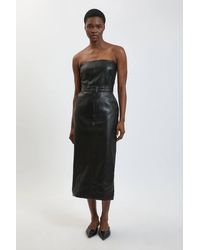 Karen Millen - Faux Leather Belted Bandeau Midi Dress - Lyst