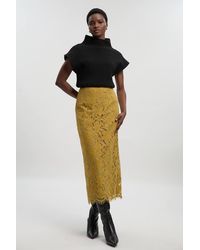 Karen Millen - Lace With Taping Woven Midi Skirt - Lyst
