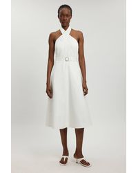Karen Millen - Petite Tailored Cotton Sateen Pencil Belted Midi Dress - Lyst