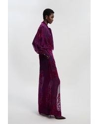 Karen Millen - Paisley Devore Woven Wide Leg Trouser - Lyst