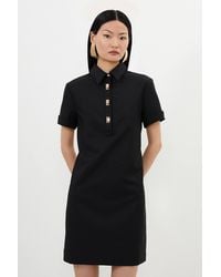 Karen Millen - Petite Techno Cotton Woven Short Dress With Clasps - Lyst