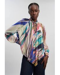 Karen Millen - Marble Print Crinkle Chiffon Cape Woven Blouse - Lyst