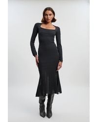 Karen Millen - Pointelle Stitch Detail Sheer Panel Knit Midi Dress - Lyst