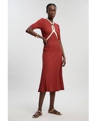 Karen Millen - Rib Knit Trim Detail Full Skirt Short Sleeve Midi Dress - Lyst