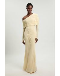 Karen Millen - Petite Drapey Crepe Off The Shoulder Ruched Detail Fishtail Maxi Dress - Lyst