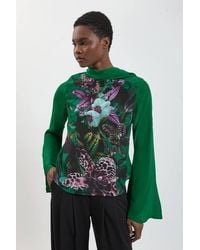 Karen Millen - Placement Orchid Print Drama Sleeve Top - Lyst