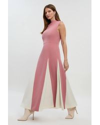 Karen Millen - Petite Compact Stretch Tailored Colour Block Full Skirted Midi Dress - Lyst