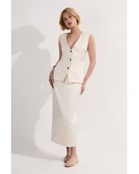 Karen Millen - Premium Viscose Linen Tailored Ruffle Pencil Midi Dress - Lyst