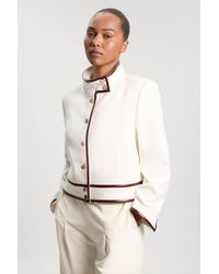 Karen Millen - Plus Size Compact Stretch Pu Mix Tailored Belted Jacket - Lyst