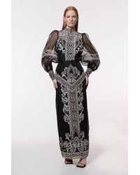 Karen Millen - Embroidered Organdie Woven Midi Skirt - Lyst
