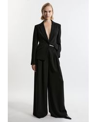 Karen Millen - Tailored Crepe Pleat Detail Wide Leg Trousers - Lyst