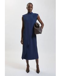 Karen Millen - High Neck Tie Detail Asymmetric Midi Dress - Lyst