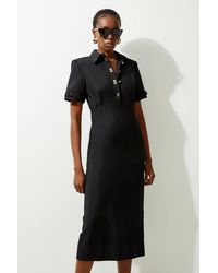 Karen Millen - Petite Essential Techno Shirt Sleeve Woven Shirt Dress With Hardware - Lyst