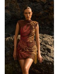 Karen Millen - Tropical Bead Detail Mini Dress - Lyst