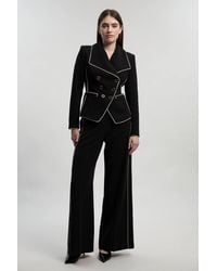 Karen Millen - Petite Compact Stretch Contrast Tipped Wide Leg Tailored Trouser - Lyst