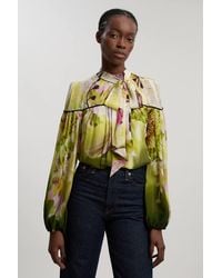 Karen Millen - Viscose Print Woven Tie Neck Blouse - Lyst