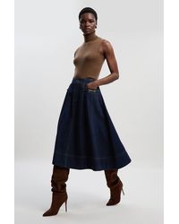Karen Millen - Denim Snaffle Full Midi Skirt - Lyst