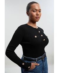 Karen Millen - Forever Plus Size Military Trim Rib Long Sleeve Knit Top - Lyst