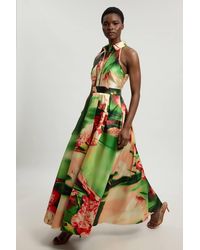 Karen Millen - Blurred Orchid Twill Collared Maxi Dress - Lyst