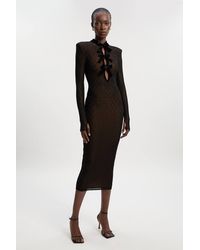 Karen Millen - Mesh With Velvet Bow Trim Detail Long Sleeve Midi Dress - Lyst