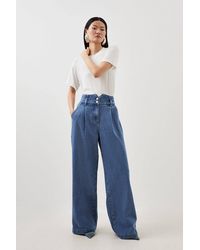Karen Millen - Petite Denim Wide Leg Trousers - Lyst