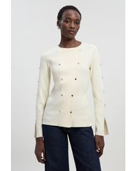 Karen Millen - Viscose Blend Stud Detail Long Sleeve Knit Top - Lyst