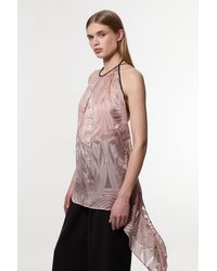 Karen Millen - Amelia Graham Burnout Halter Neck Asymmetric Tunic Top - Lyst