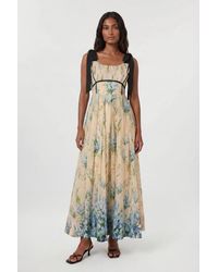 Karen Millen - Floral Silk Cotton Tie Strap Woven Midi Dress - Lyst