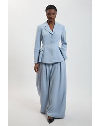 Karen Millen - Polished Pleat Wide Leg Tailored Trouser - Lyst